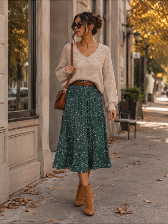 Exlura Dresses & Skirts - NWT Target Green White Polka Dot Pleated Midi Skirt Elastic Waist